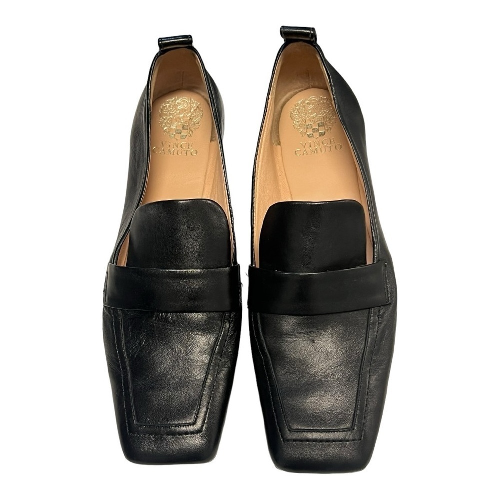 Vince Camuto Emenlyn Loafers Black Leather Slip-On Flats 10M Preppy Casual Chic